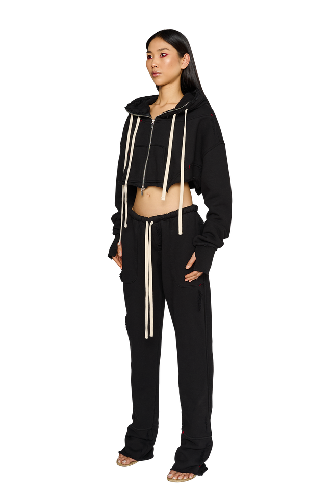 Cropped, Zip Up Hoodie - Carbon