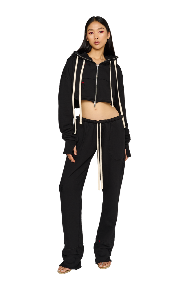 Cropped, Zip Up Hoodie - Carbon