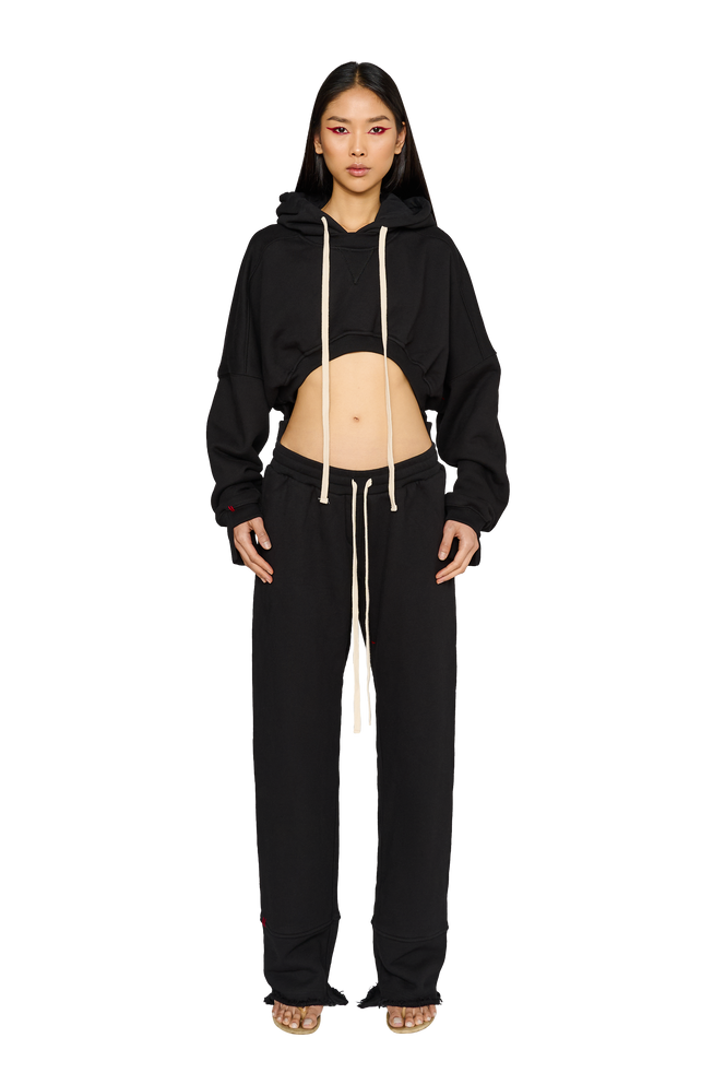 Cropped, Asymmetric Hoodie - Carbon