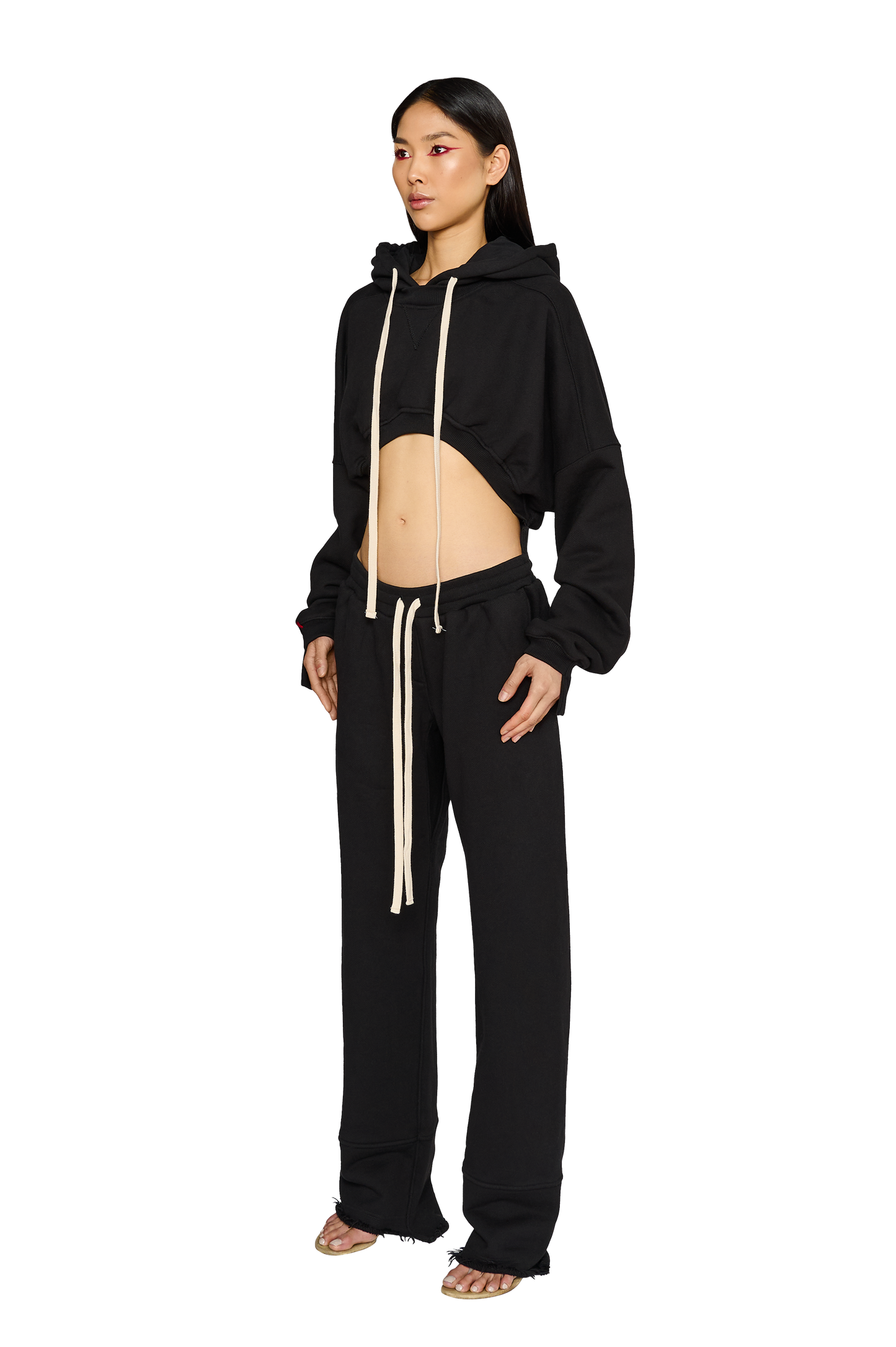 Cropped, Asymmetric Hoodie - Carbon