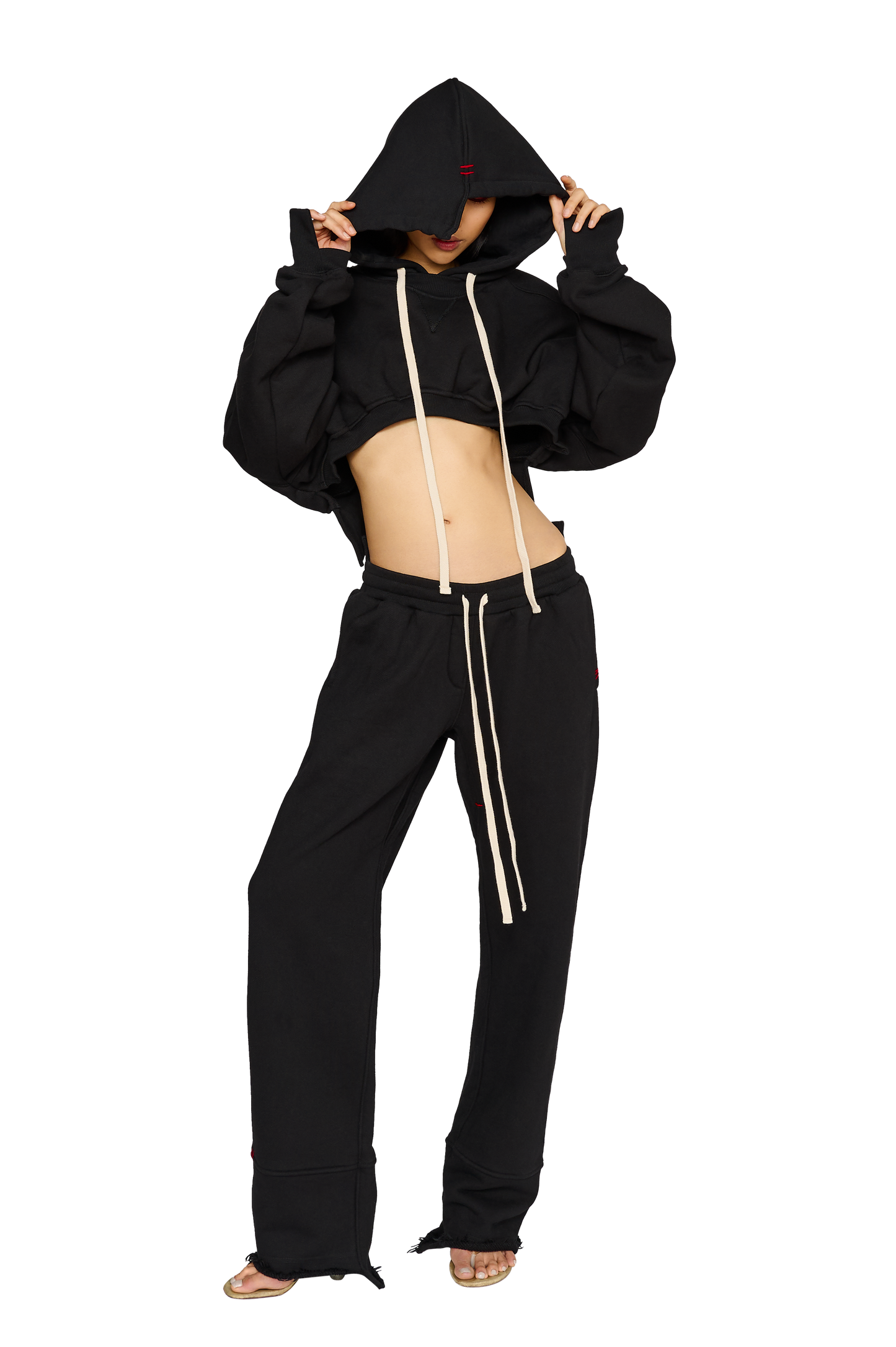 Cropped, Asymmetric Hoodie - Carbon