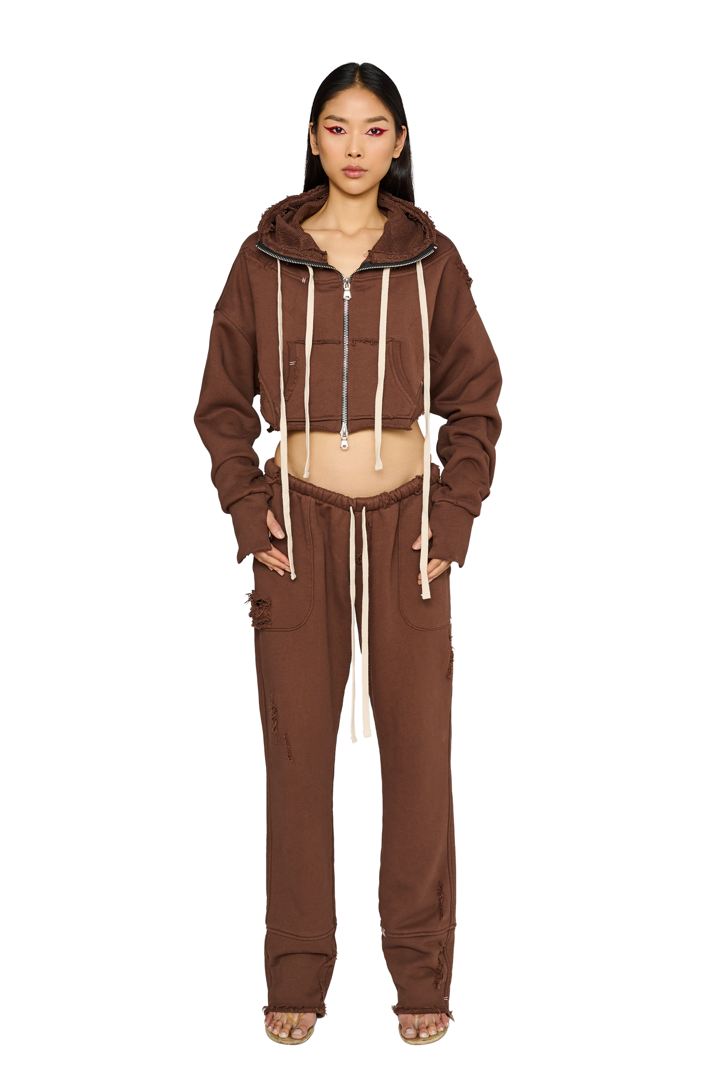 Straight Leg, Distressed Tracksuit Bottoms - Teddy