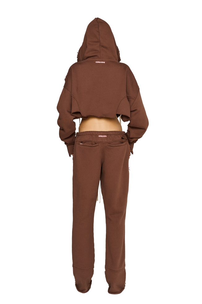 Straight Leg, Distressed Tracksuit Bottoms - Teddy