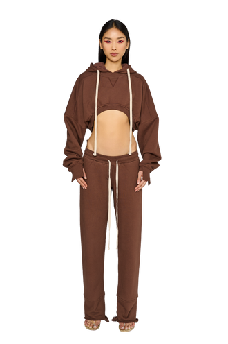 Cropped, Asymmetric Hoodie - Teddy