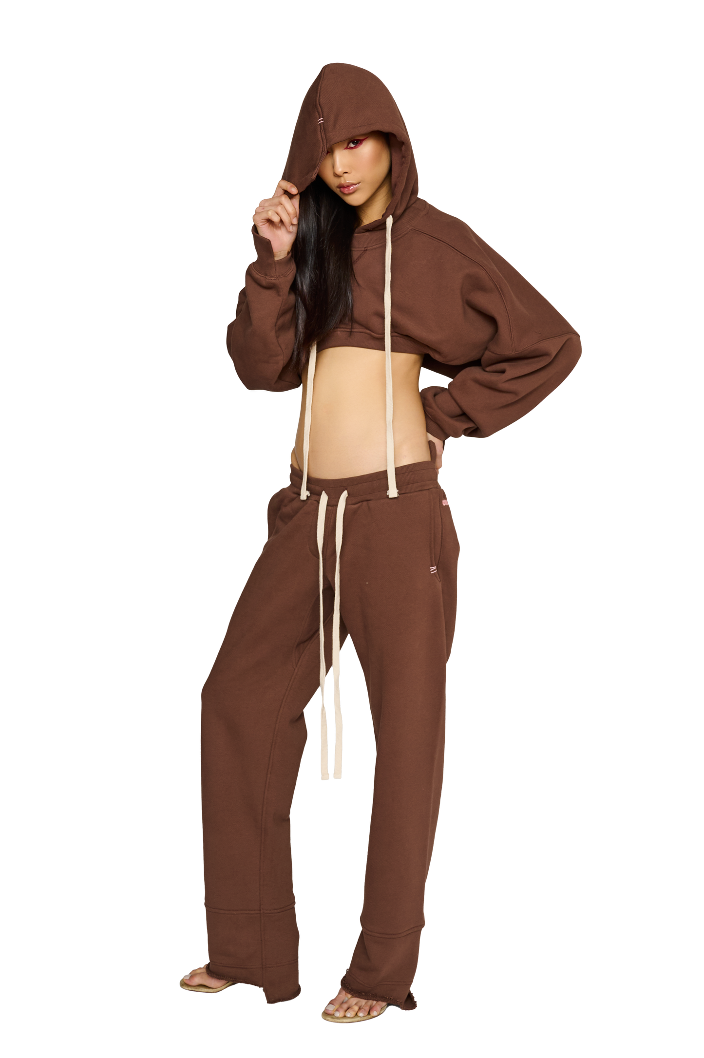 Cropped, Asymmetric Hoodie - Teddy