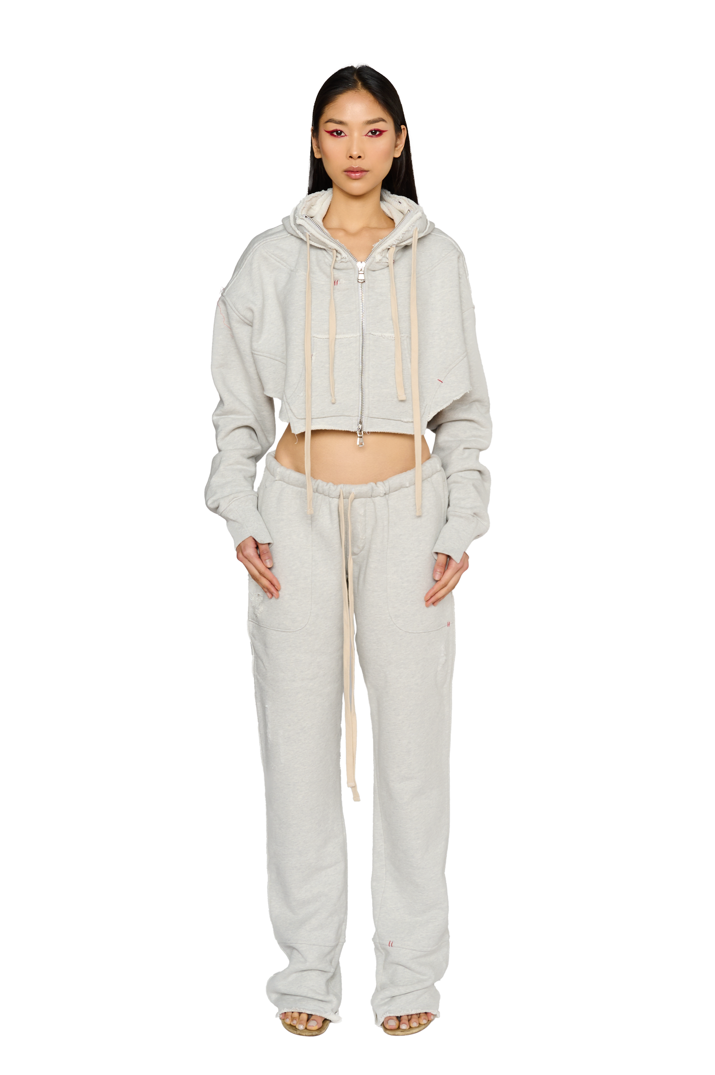 Straight Leg, Distressed Tracksuit Bottoms - Cloud