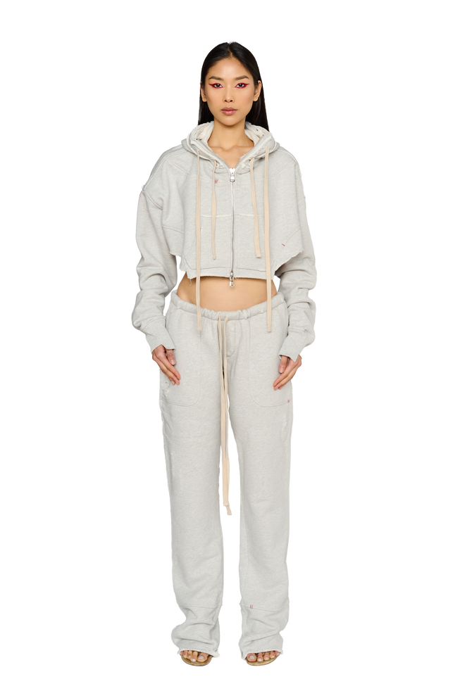 Straight Leg, Distressed Tracksuit Bottoms - Cloud