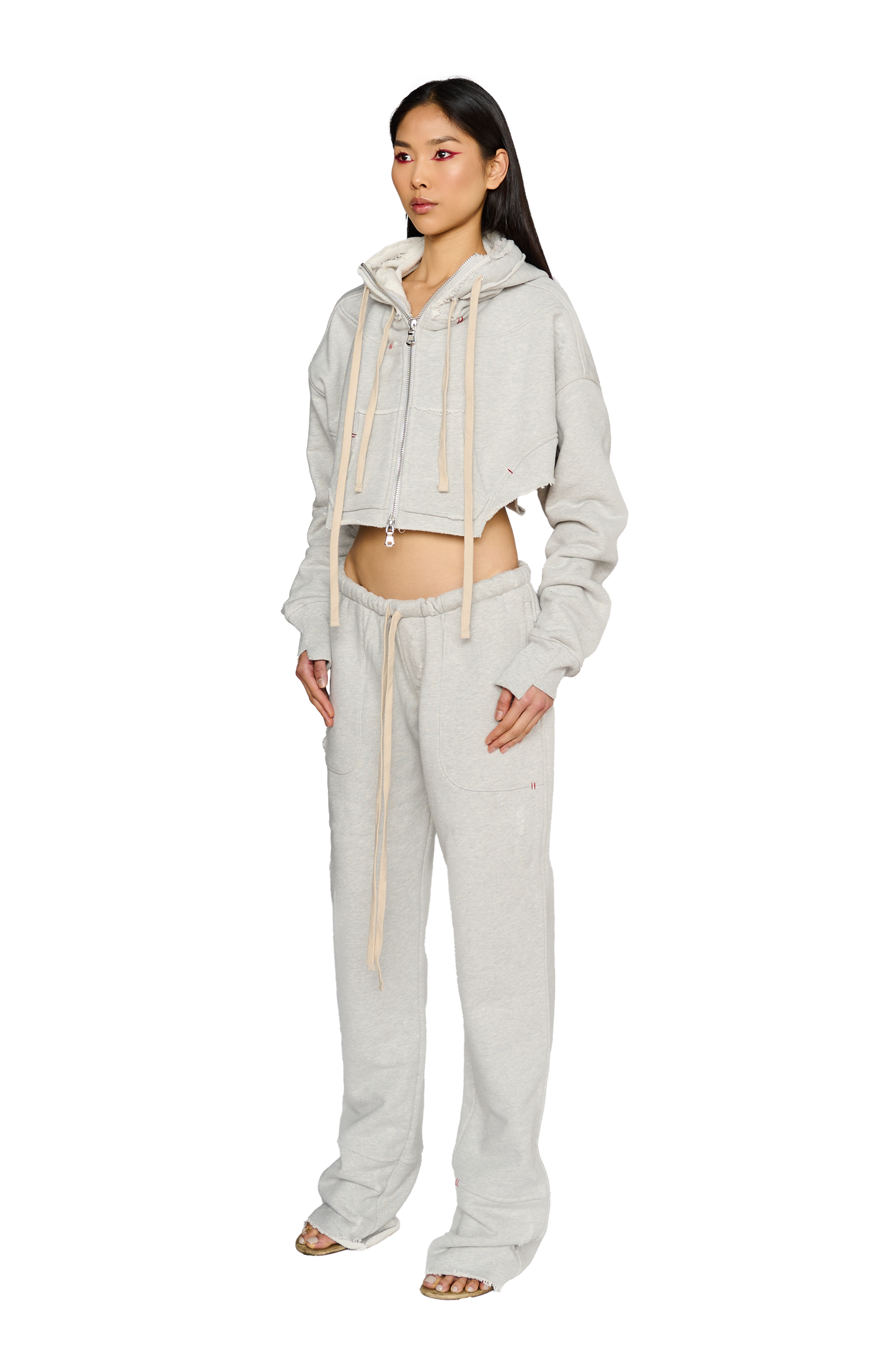 Straight Leg, Distressed Tracksuit Bottoms - Cloud