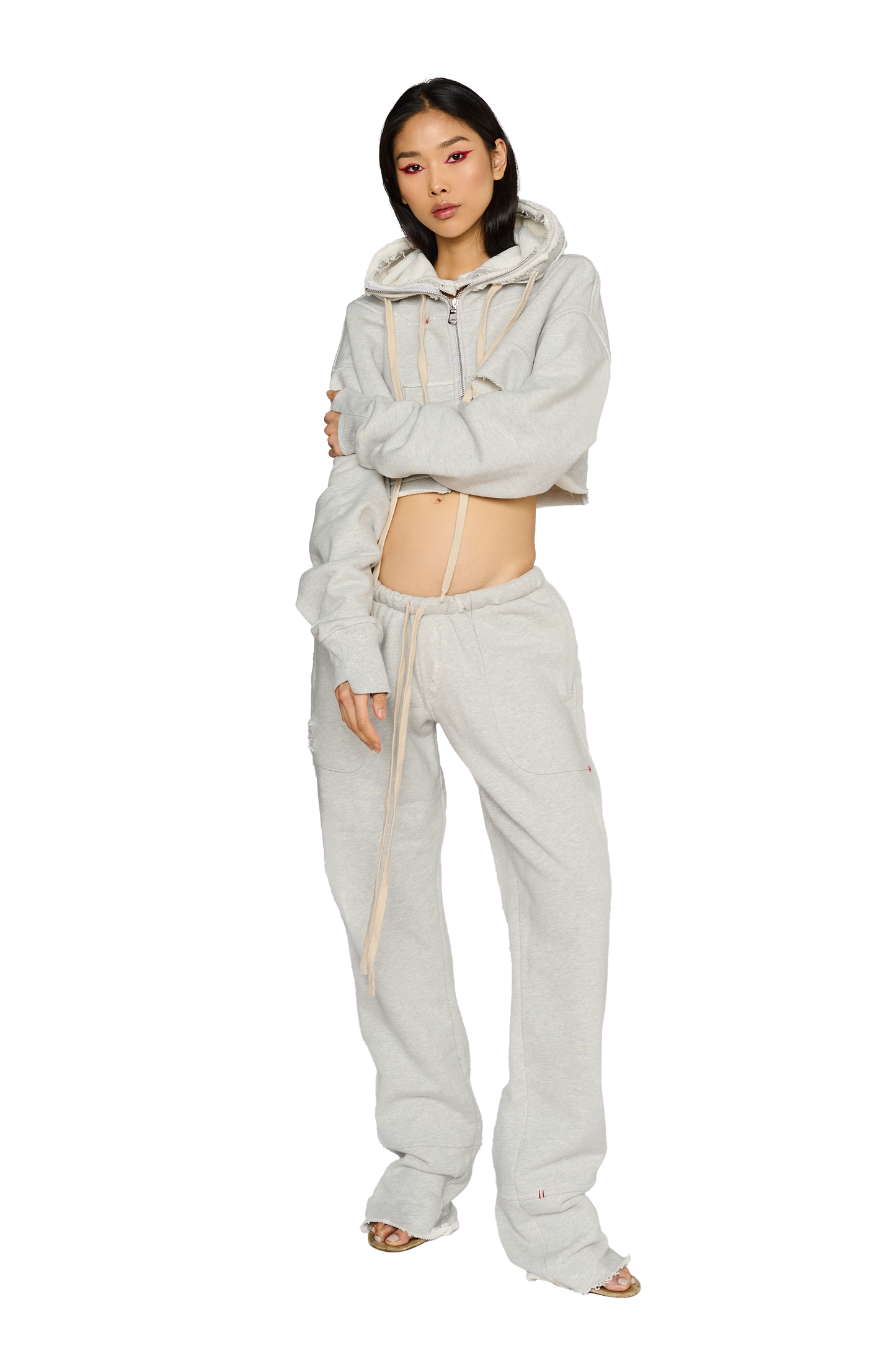 Cropped, Zip Up Hoodie - Cloud