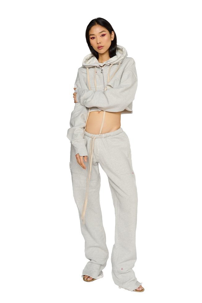 Cropped, Zip Up Hoodie - Cloud