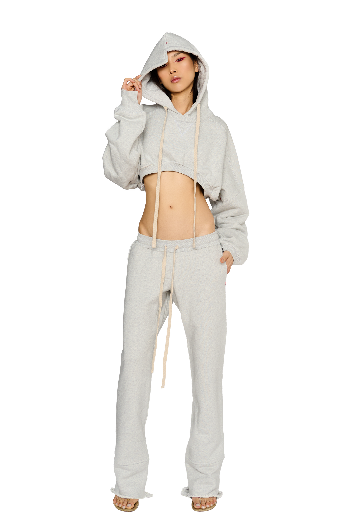 Cropped, Asymmetric Hoodie - Cloud