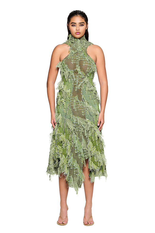 Khao Dress - Moss Green and Blue Blood