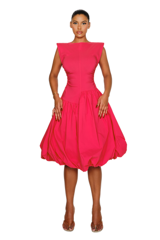 Takla Midi Dress - Hot Hibiscus