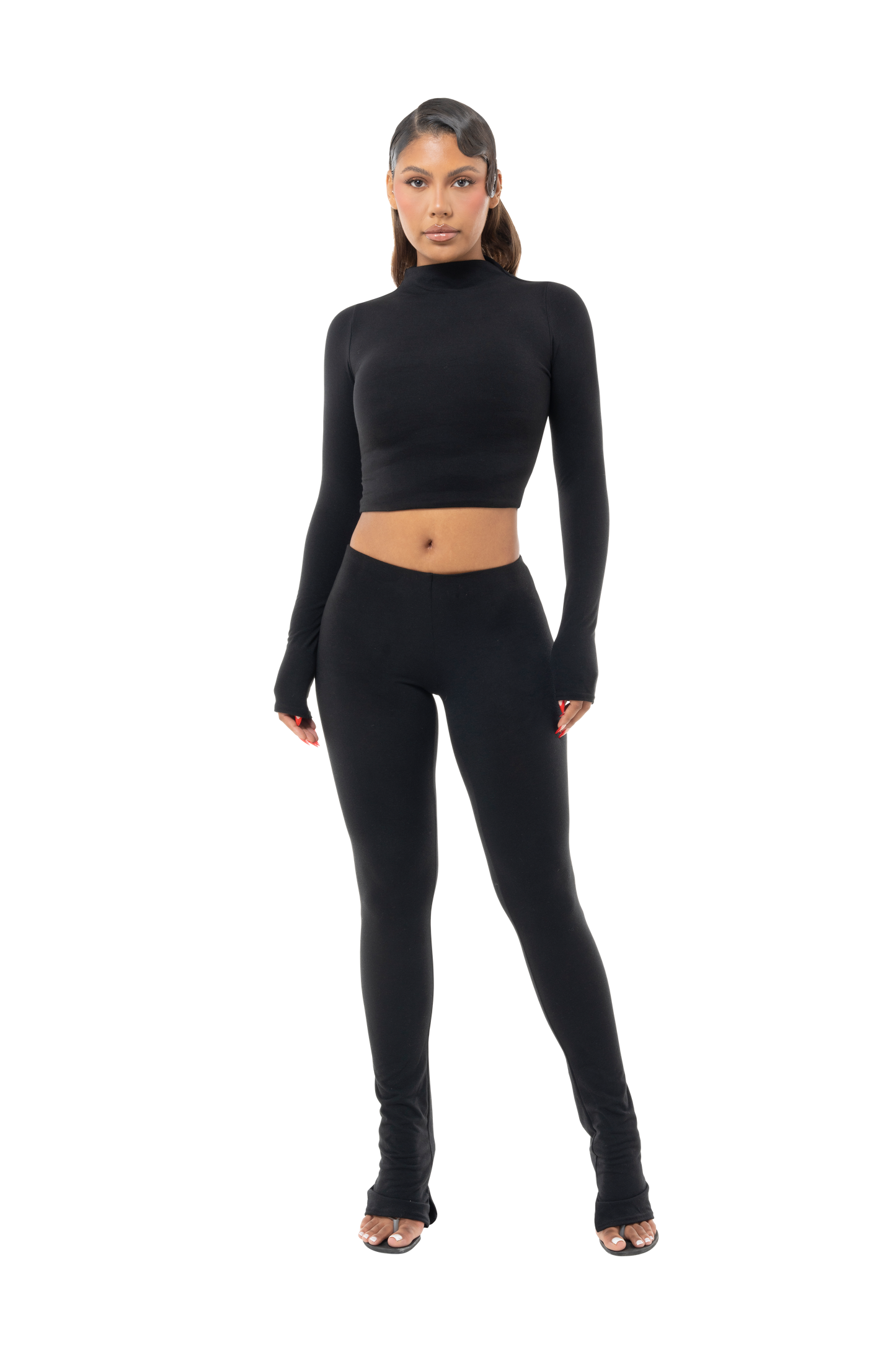 Basic Long Sleeve Mock Neck Crop